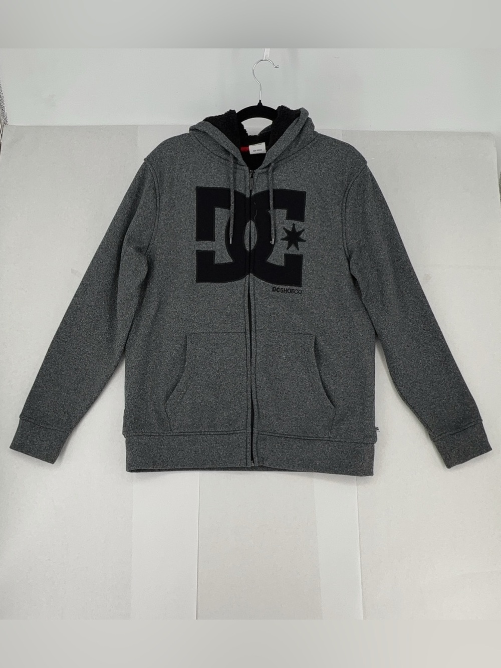 Y2K DC Shoes Men's Gray/Black Logo Sherpa-Lined Full-Zip Skater Hoodie Size M
